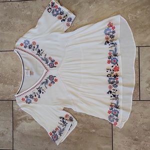 3/$12 knox rose short sleeve peasant boho top v-neck embroidered high-low tunic